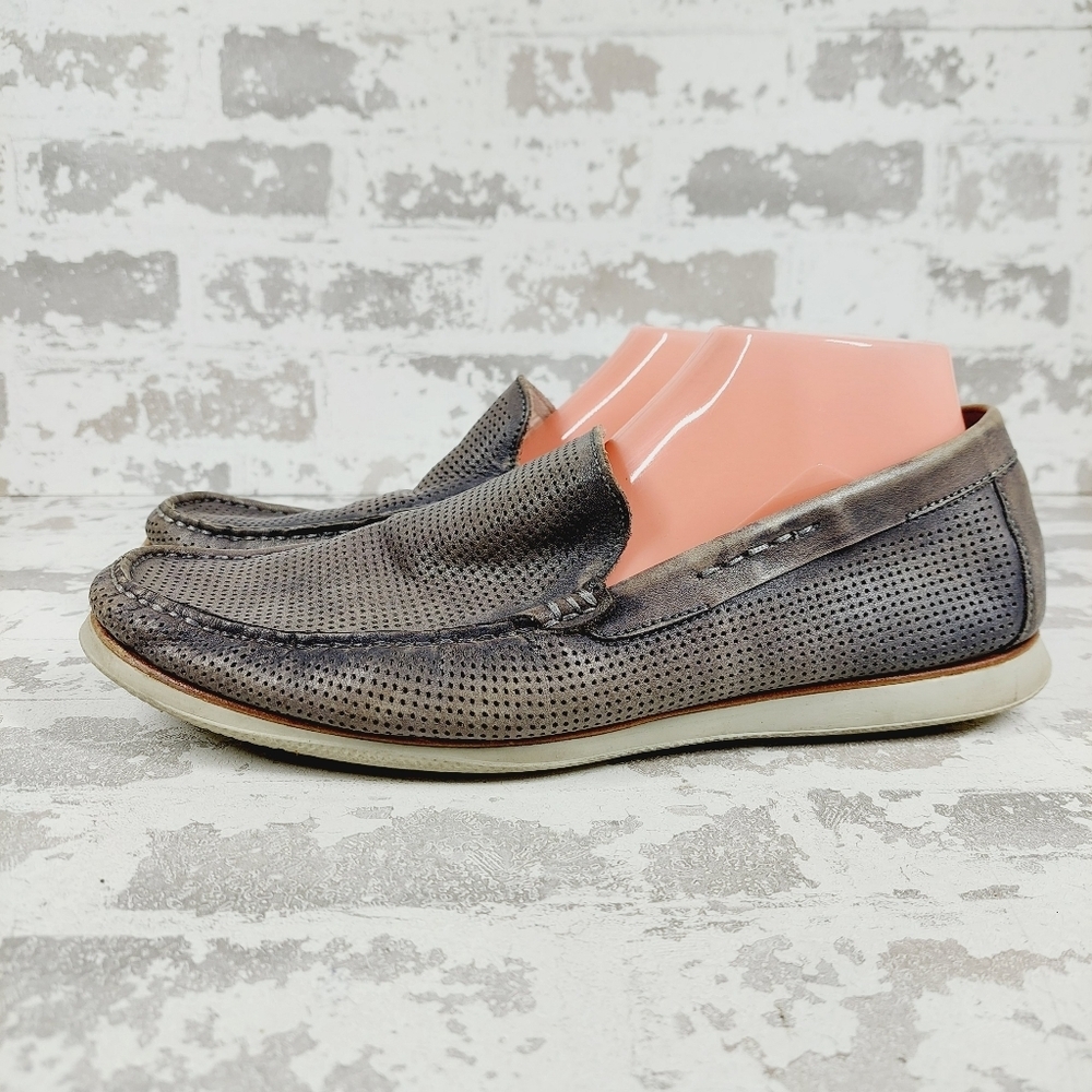 Kenneth Cole New York Cyrus Gray Leather Casual Slip On Loafers W14